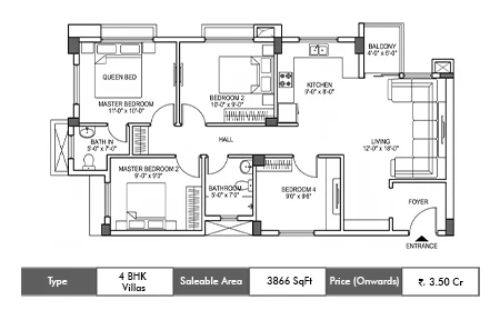 CCS Amor Lucknow 4 BHK floor plan, 3866 sq ft carpet area